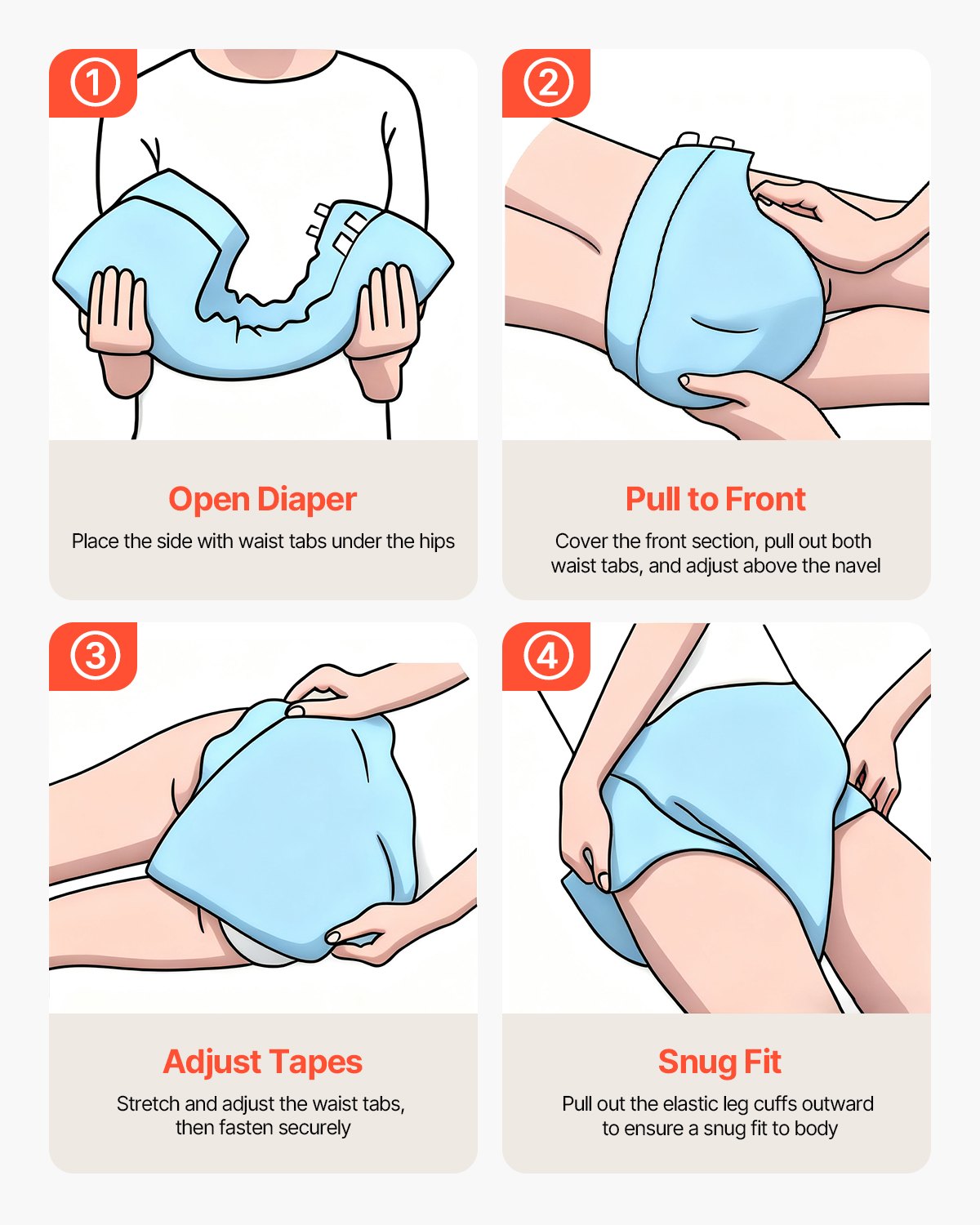 VEVOR Adult Briefs with Tabs, Super Absorbent Incontinence Briefs for Men and Women, Disposable Adult Diapers with Leakproof 3D Surround Guard & Wetness Indicator - L Size, 40 Count (4 Packs of 10)