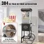 VEVOR Popcornmachine met kar, 850W popcornmaker, 8 oz waterkoker voor 48 kopjes per lading, popcornmachine met gehard glas inclusief 4 scheppen, bioscoopstijl restaurant, zwart