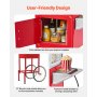 VEVOR Popcornmachine met waterkoker en kar, 800W commerciële popcornmachine, 48 kopjes per lading, met bediening met 2 knoppen, glazen wand, PC-deur, 1 maatschep, 3 lepels, rood