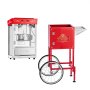 VEVOR Popcorn Machine with Cart, 0.2kg Stainless Steel Kettle, 800W Commercial Popcorn Maker, 48 Cups per Batch Theater Style Popper, with 2-Button Control Glass Wall PC Door 1 Scoop 3 Spoons, Red