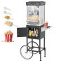 VEVOR Popcornmachine met waterkoker en kar, 800W commerciële popcornmachine, 48 kopjes per lading, met bediening met 2 knoppen, glazen wand, PC-deur, 1 maatschep, 3 lepels, zwart