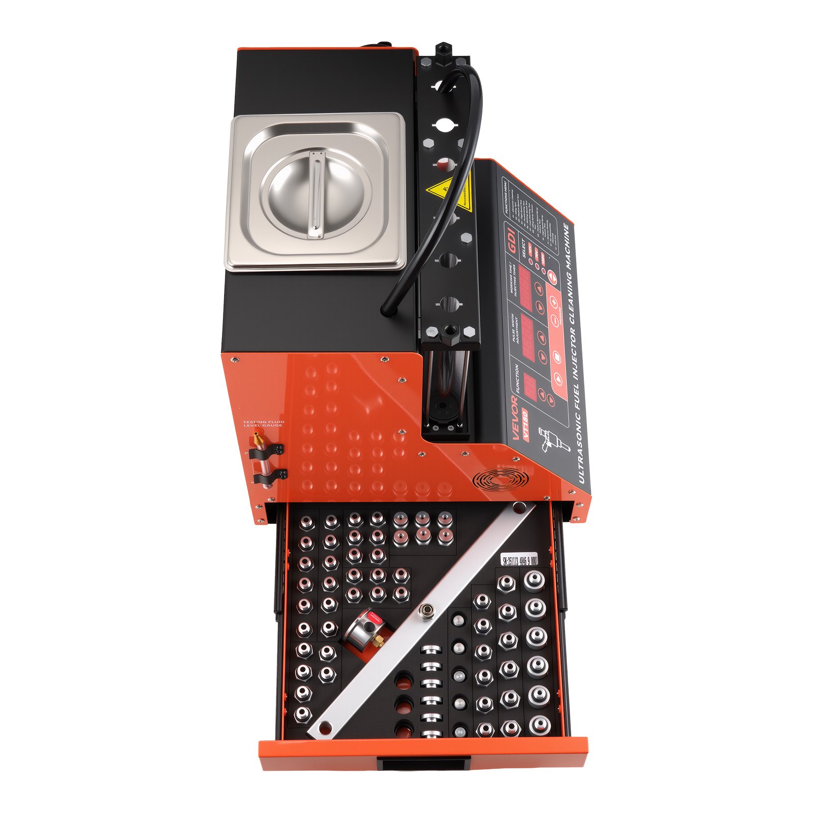 VEVOR Injectorreiniger Tester met 9 Testmodi, Ultrasoon Reinigingsapparaat voor 6 Cilinders (28 kHz), Instelbaar op 12/70/120 V voor EFI/FSI/GDI, Injectorreiniger met Aftapkraan voor Auto's