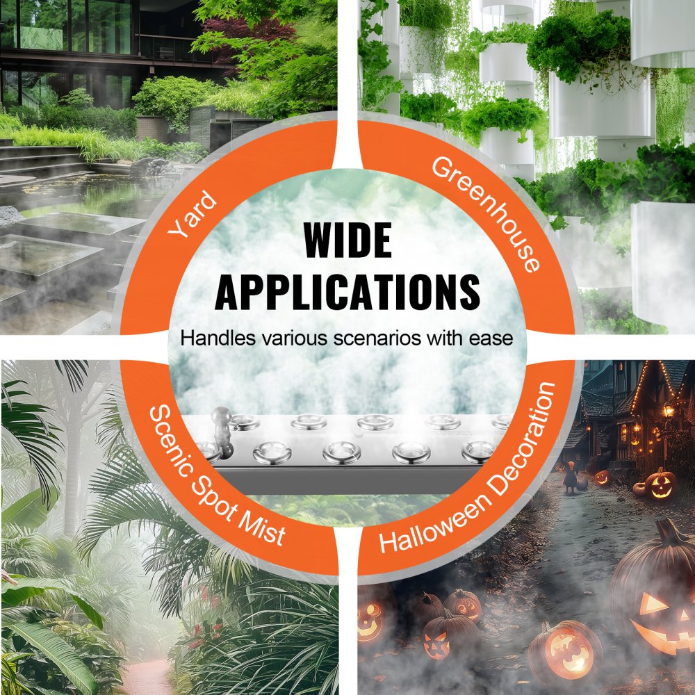 VEVOR Ultrasone vernevelaar, 10 koppen, 7000 ml/u ultrasone vernevelaar, vernevelaar met 280 W IP67 waterdichte voeding, boei, reserve schijven, voor vijver, tuin, rotstuin, kas, Halloween-decoratie