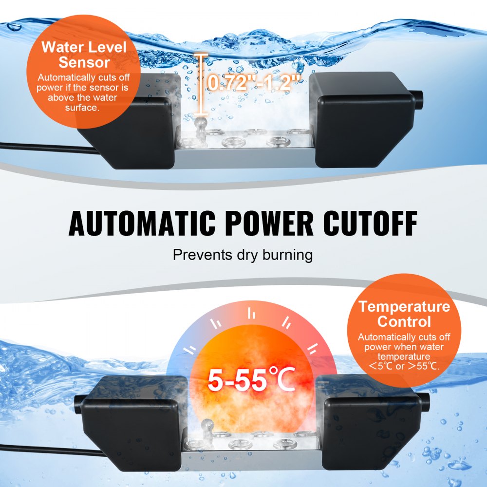 VEVOR Ultrasone vernevelaar met 6 koppen, 4500 ml/u ultrasone vernevelaar, vernevelaar met 165 W IP67 waterdichte voeding, boei, reserve schijven, voor vijver, tuin, rotstuin, kas, Halloween-decoratie