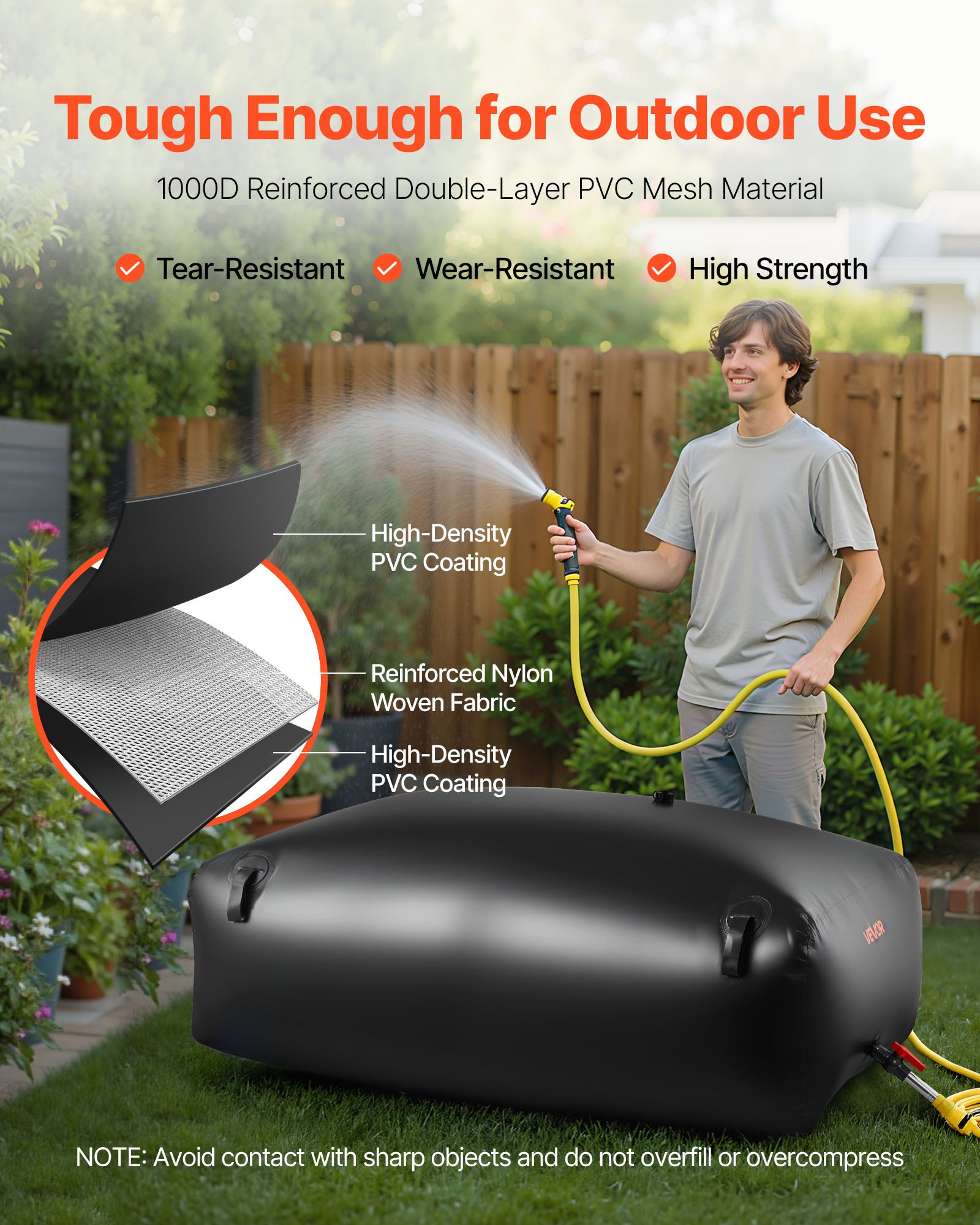 VEVOR Water Storage Bladder 142.7 Gallon Large Capacity Water Bag, Portable & Collapsible Soft Waters Container, Leakproof & Tear-Resistant PVC Emergency Waters Storage Tank for RV Truck & Outdoor Use