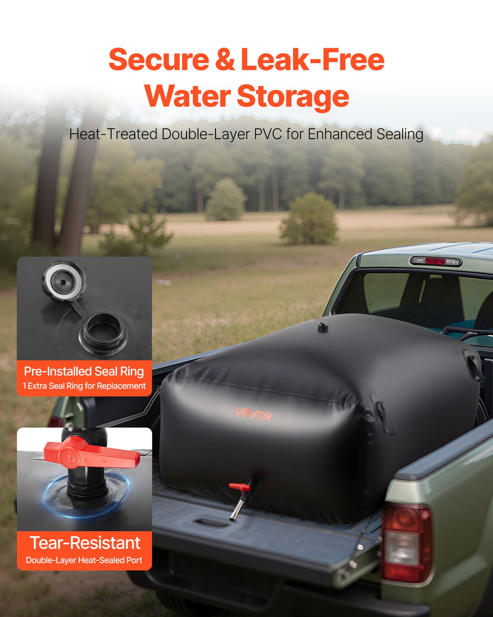 VEVOR Water Storage Bladder 142.7 Gallon Large Capacity Water Bag, Portable & Collapsible Soft Waters Container, Leakproof & Tear-Resistant PVC Emergency Waters Storage Tank for RV Truck & Outdoor Use