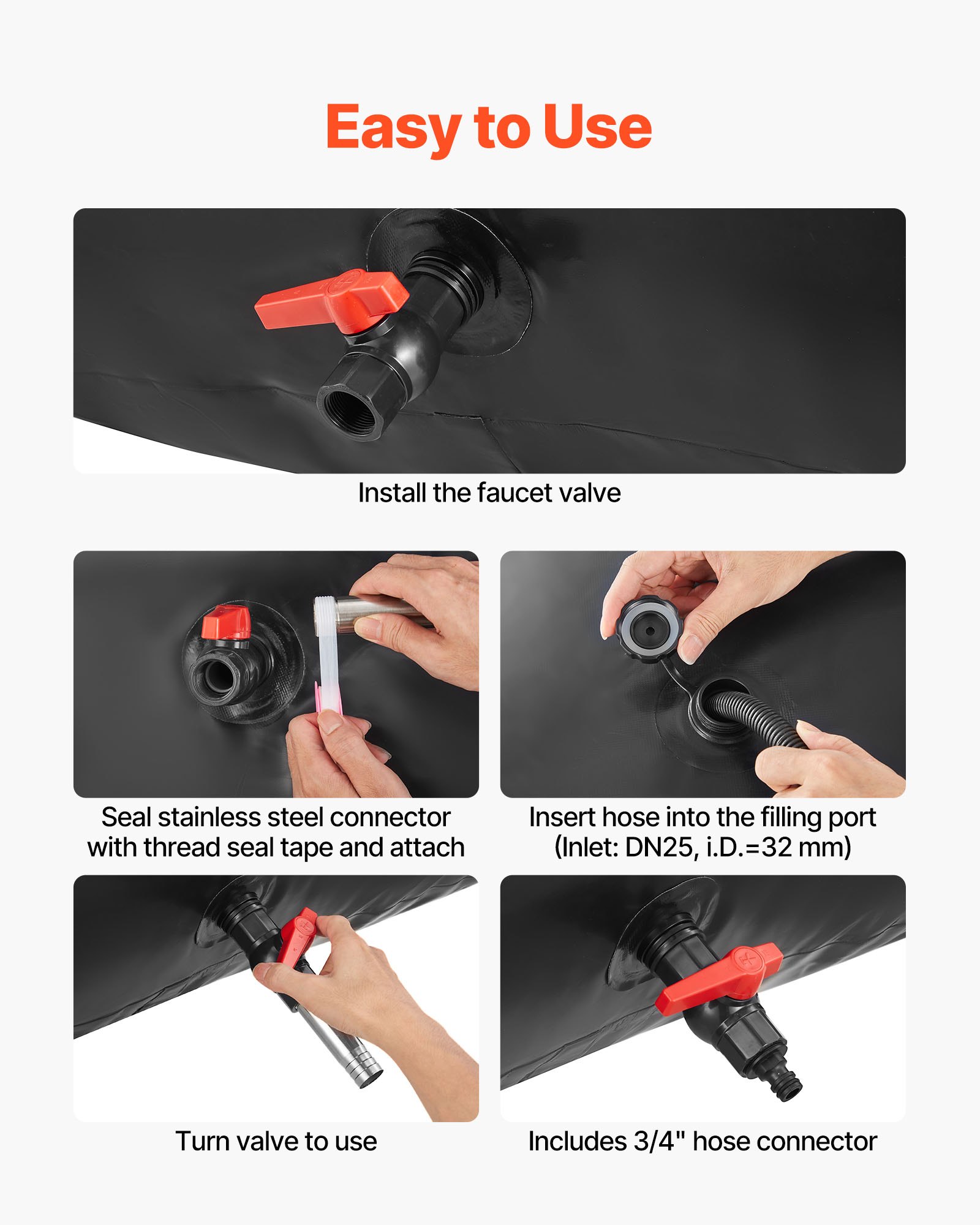 VEVOR Water Storage Bladder 142.7 Gallon Large Capacity Water Bag, Portable & Collapsible Soft Waters Container, Leakproof & Tear-Resistant PVC Emergency Waters Storage Tank for RV Truck & Outdoor Use