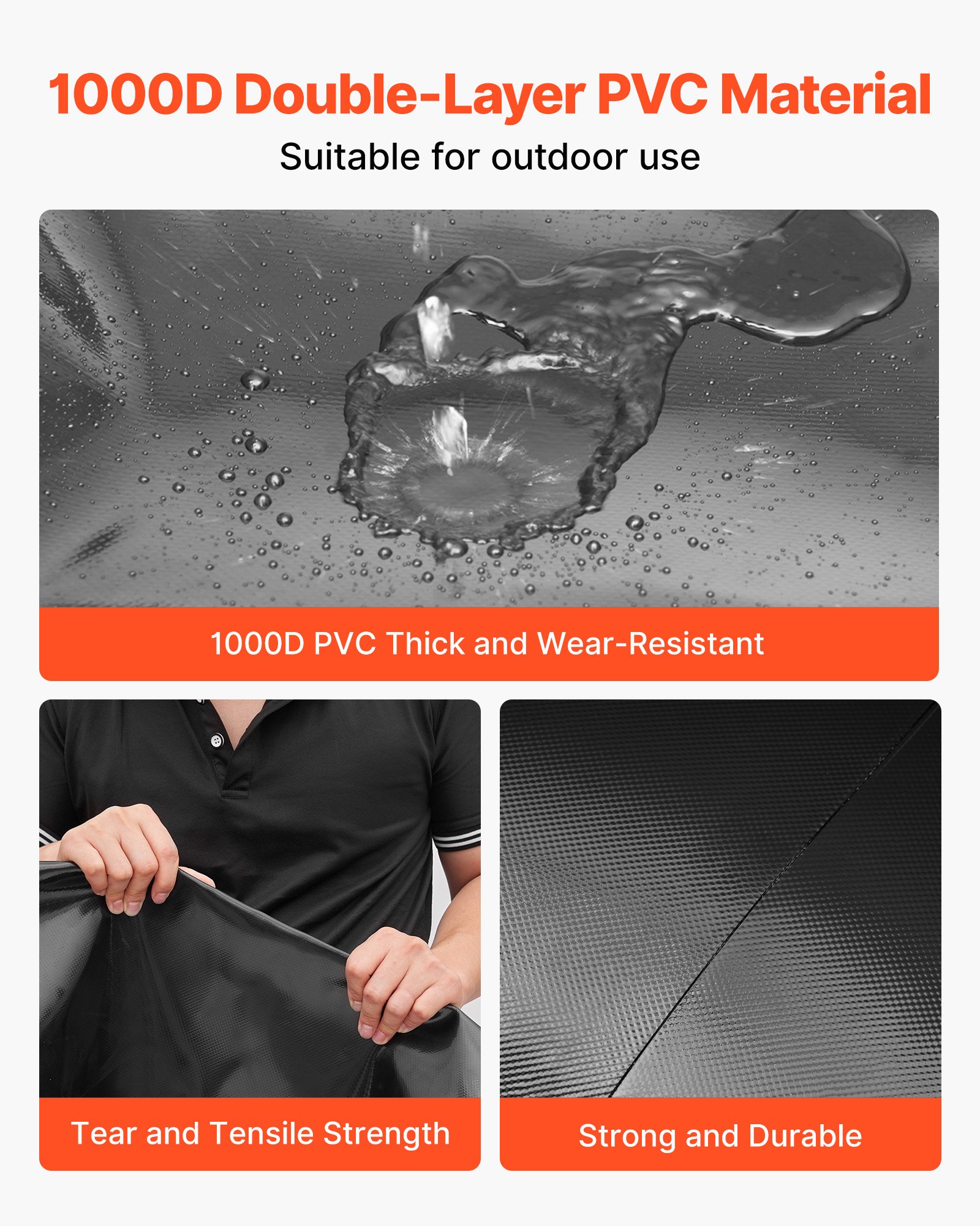 VEVOR Waterzak-opslagcontainer, 1000L watertank, 1000D PVC verdikte waterzak, opvouwbare waterzak, voor tuinirrigatie, kamperen, campers, noodgebruik - Zwart