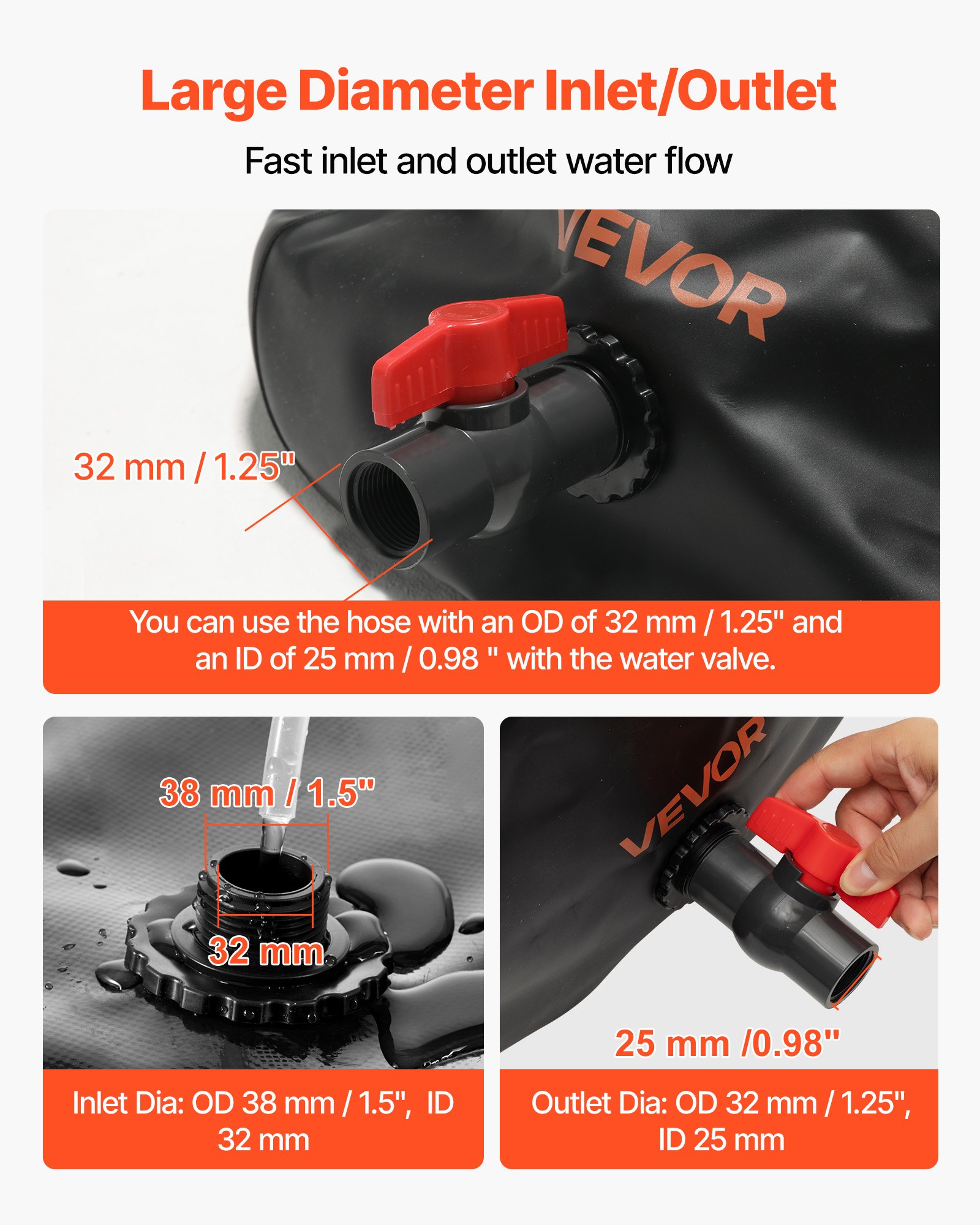 VEVOR Water Storage Bladder, 29.85 Gallon (113L) Water Storage Container Tank, 1000D PVC Thickened Soft Bag Bladder, Collapsible Portable for Garden Irrigation, Camping, RVs, Emergency Use - Black