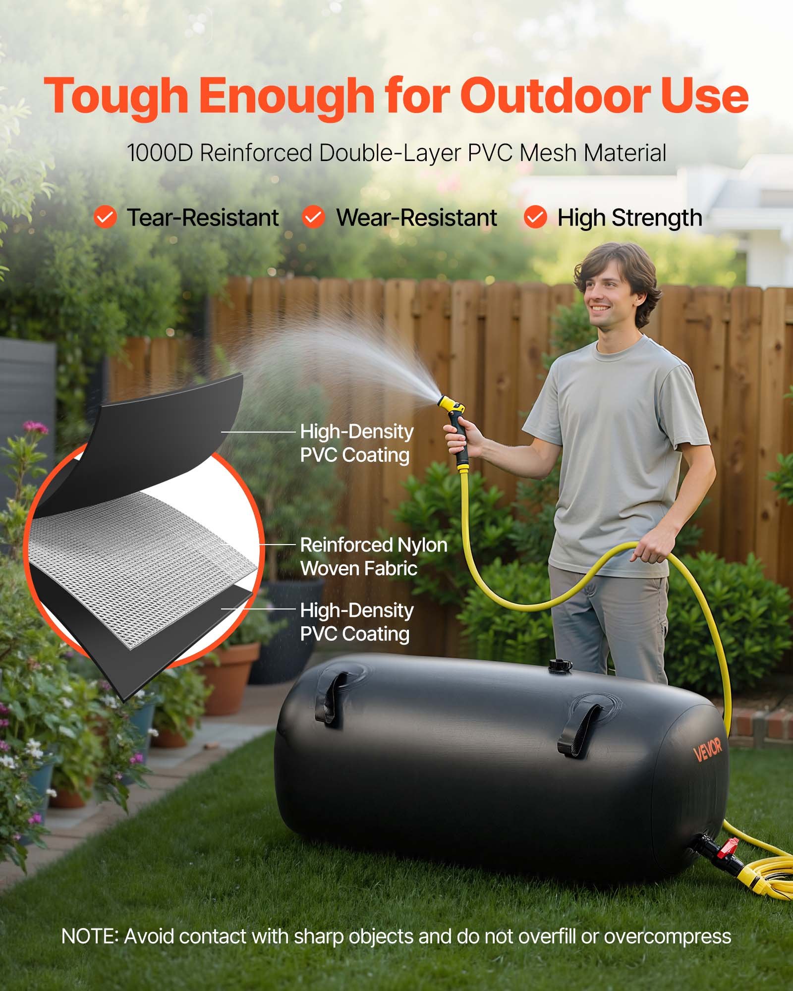 VEVOR Waterzak, 113 liter waterzak met kraan, opvouwbare en draagbare waterzak gemaakt van 1000D PVC, wateropslag voor irrigatiesystemen, droogtebestendig en voor noodhulp, zwart