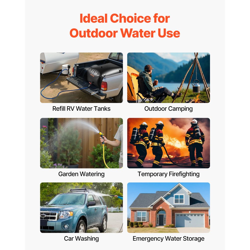 VEVOR Water Storage Bladder, 240L Portable & Collapsible Water Storage Bag, Wear-Resistant 1000D PVC Soft Waters Bag, Leakproof Camping Tank Containers for Garden Irrigation RV Emergency Use, Black