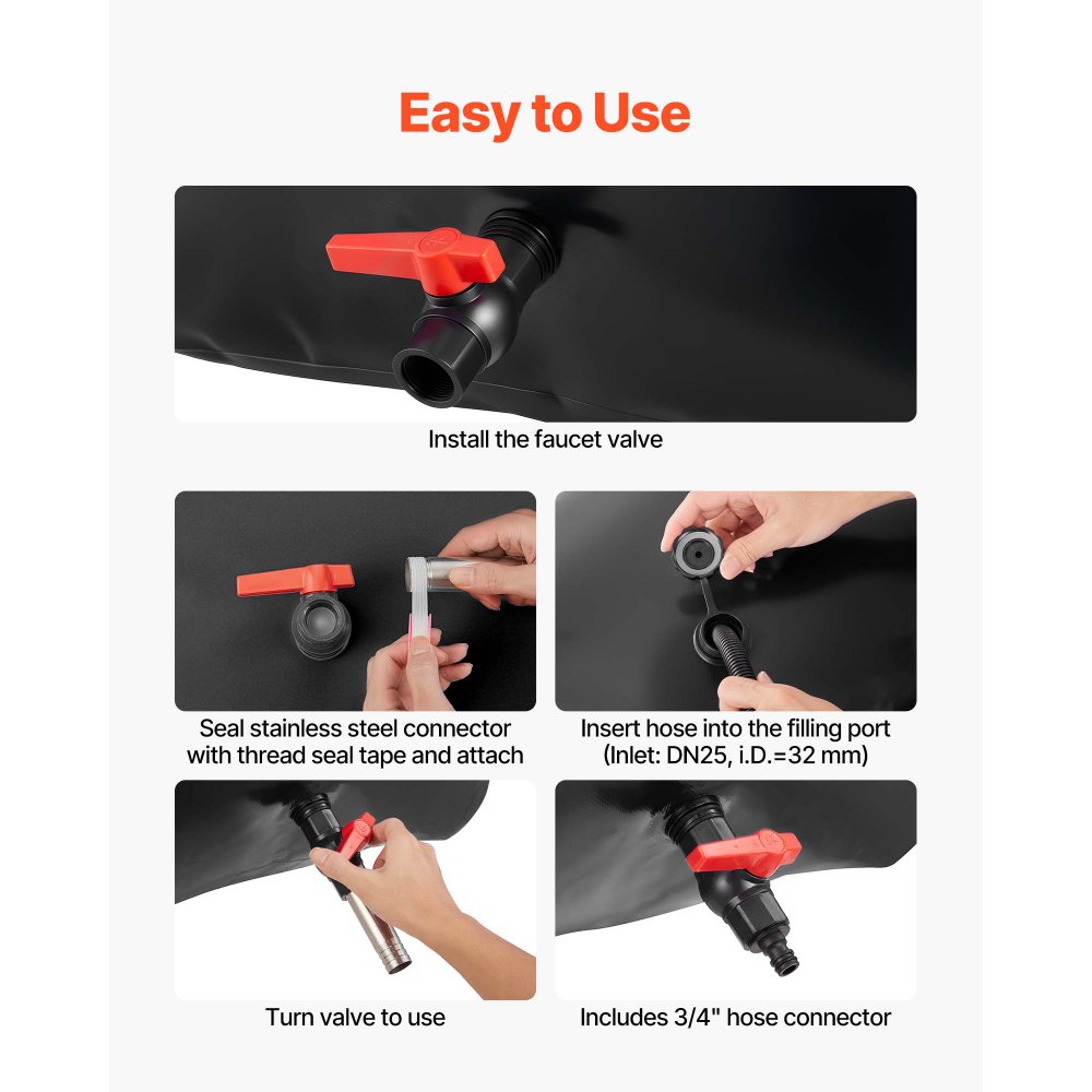 VEVOR Water Storage Bladder, 330L Portable & Collapsible Water Storage Bag, Wear-Resistant 1000D PVC Soft Waters Bag, Leakproof Camping Tank Containers for Garden Irrigation RV Emergency Use, Black