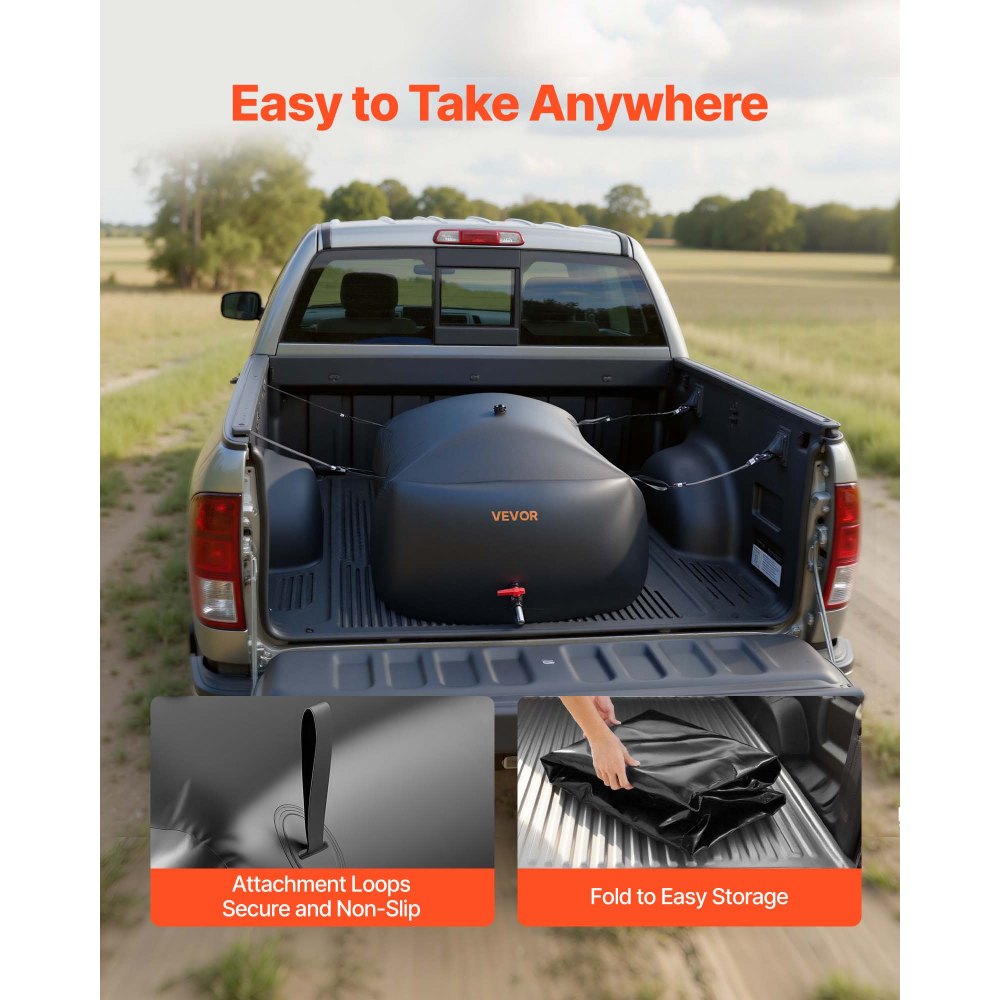 VEVOR Water Storage Bladder, 330L Portable & Collapsible Water Storage Bag, Wear-Resistant 1000D PVC Soft Waters Bag, Leakproof Camping Tank Containers for Garden Irrigation RV Emergency Use, Black