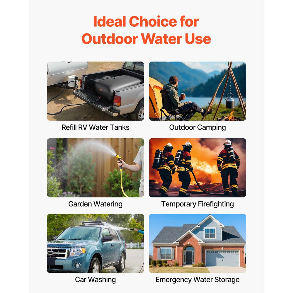 VEVOR Water Storage Bladder, 330L Portable & Collapsible Water Storage Bag, Wear-Resistant 1000D PVC Soft Waters Bag, Leakproof Camping Tank Containers for Garden Irrigation RV Emergency Use, Black