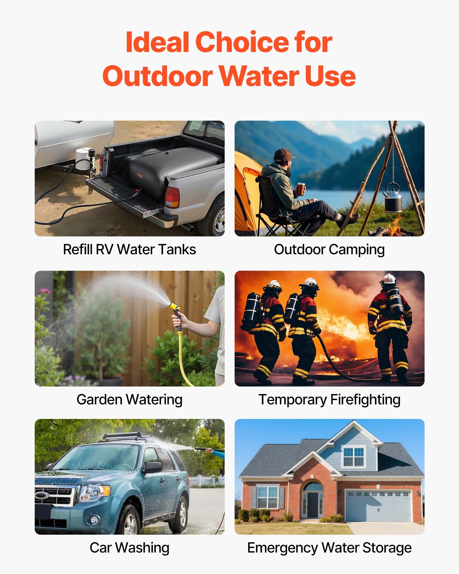 VEVOR Water Storage Bladder, 330L Portable & Collapsible Water Storage Bag, Wear-Resistant 1000D PVC Soft Waters Bag, Leakproof Camping Tank Containers for Garden Irrigation RV Emergency Use, Black