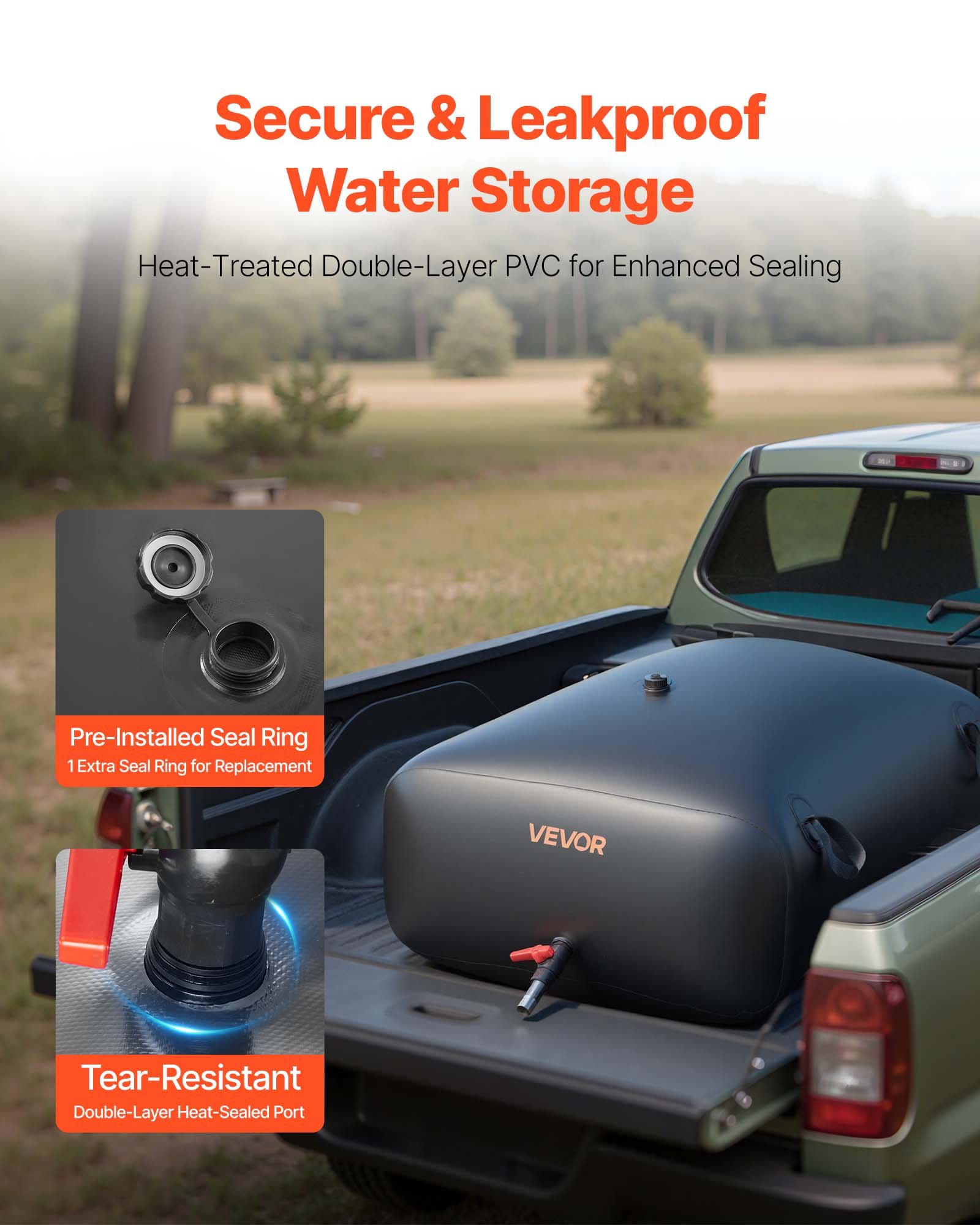 VEVOR Waterzak, 330 liter waterzak met kraan, opvouwbare en draagbare waterzak gemaakt van 1000D PVC, wateropslag voor irrigatiesystemen, droogtebestendig en voor noodhulp, zwart