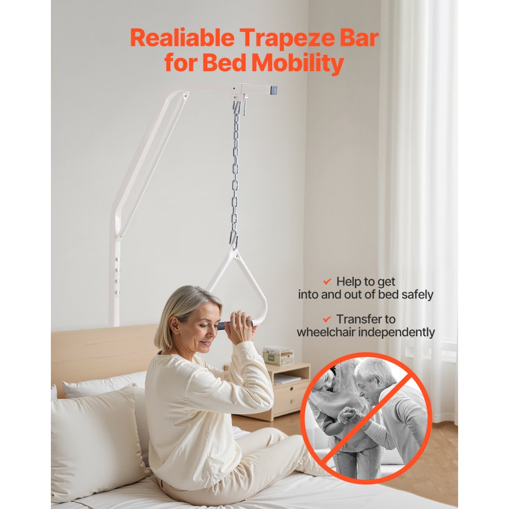 VEVOR Trapeze Bar for Bed Mobility, Bed Trapeze with Clamps and Floor Stand, 250LBS Weight Capacity Pull Up Assist Bar for Elderly, Patients & Disabled, Suitable for Home Care, Hospital, Nursing Home