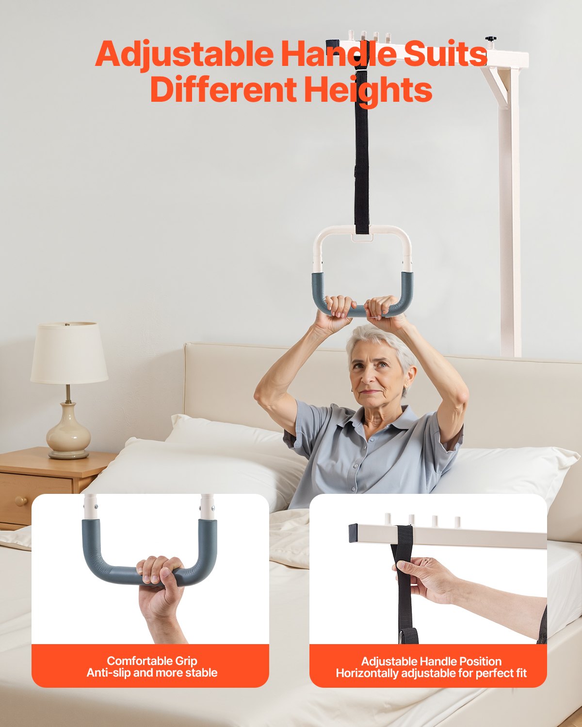 VEVOR Trapeze Bar for Bed Mobility, Heavy-Duty Steel Free Standing Trapeze Bar 250 LBS Weight Capacity, Hospital Bed Pull Up Assist for Elderly & Disabled, Ideal for Hospitals, Nursing Home, Home Care