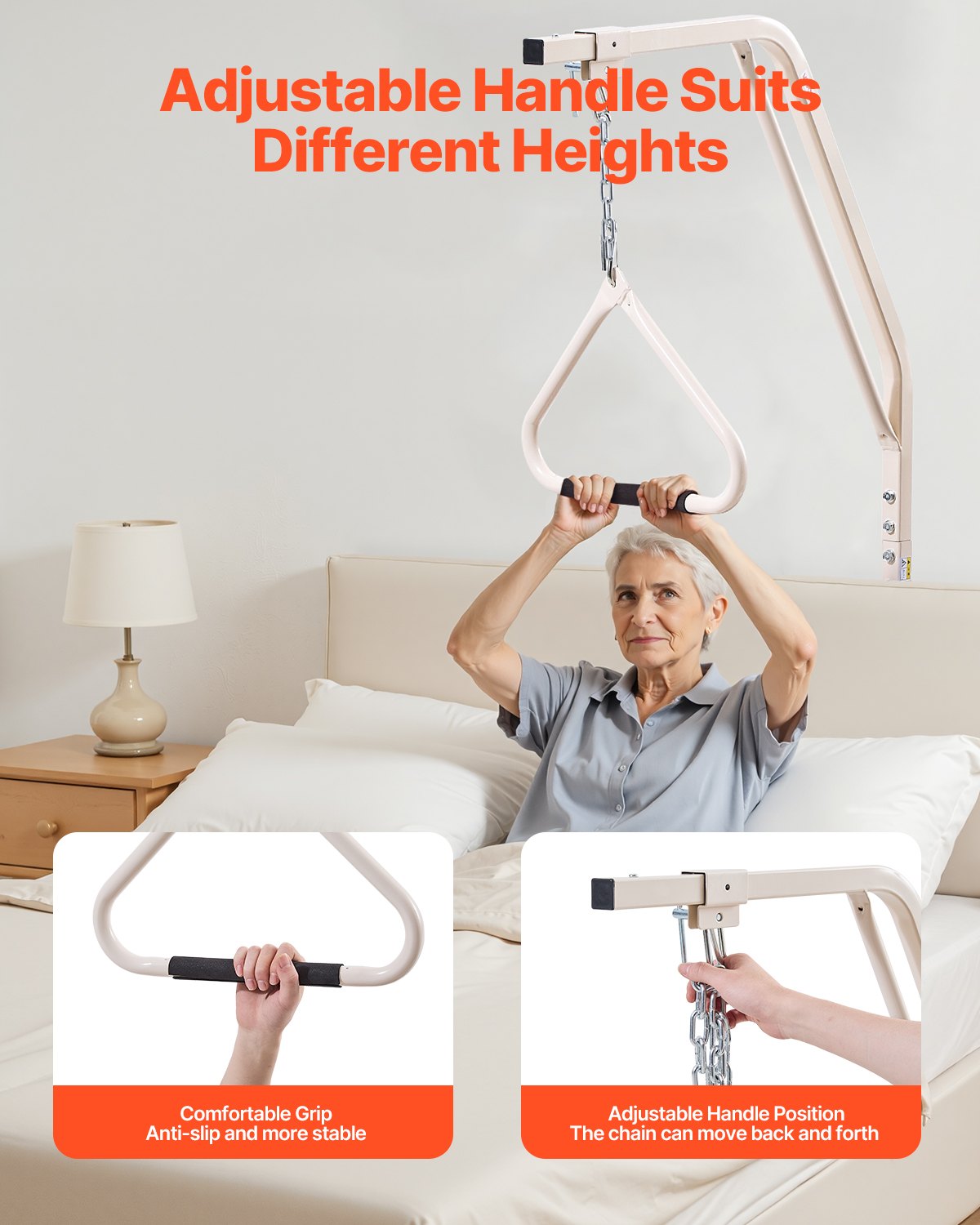 VEVOR Bedlift 840x210x1550 mm, Bedlift met klemmen en metalen ketting, tot 113 kg, Stahulp voor ouderen en bedlegerige mensen, Ideaal voor thuiszorg, ziekenhuizen en verpleeghuizen