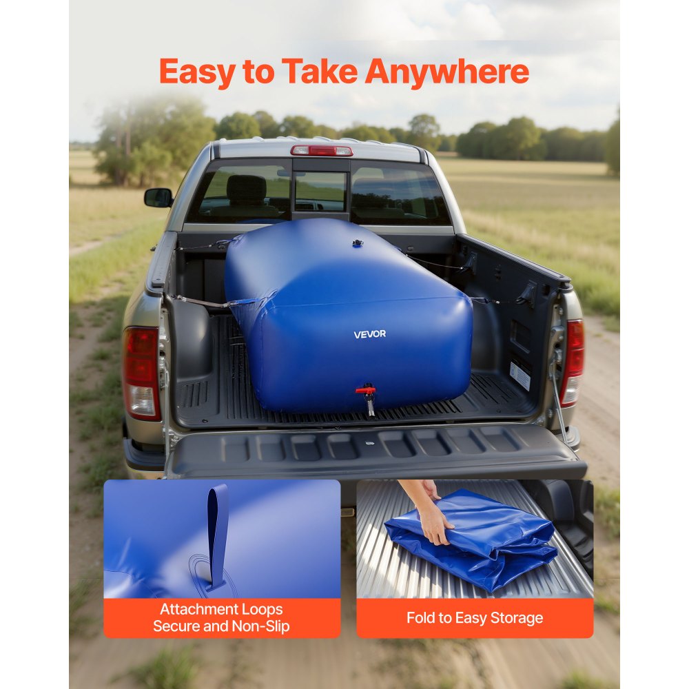VEVOR Water Storage Bladder 264.2 Gallon Large Capacity Water Bag, Portable & Collapsible Soft Waters Container, Leakproof & Tear-Resistant PVC Emergency Waters Storage Tank for RV Truck & Outdoor Use