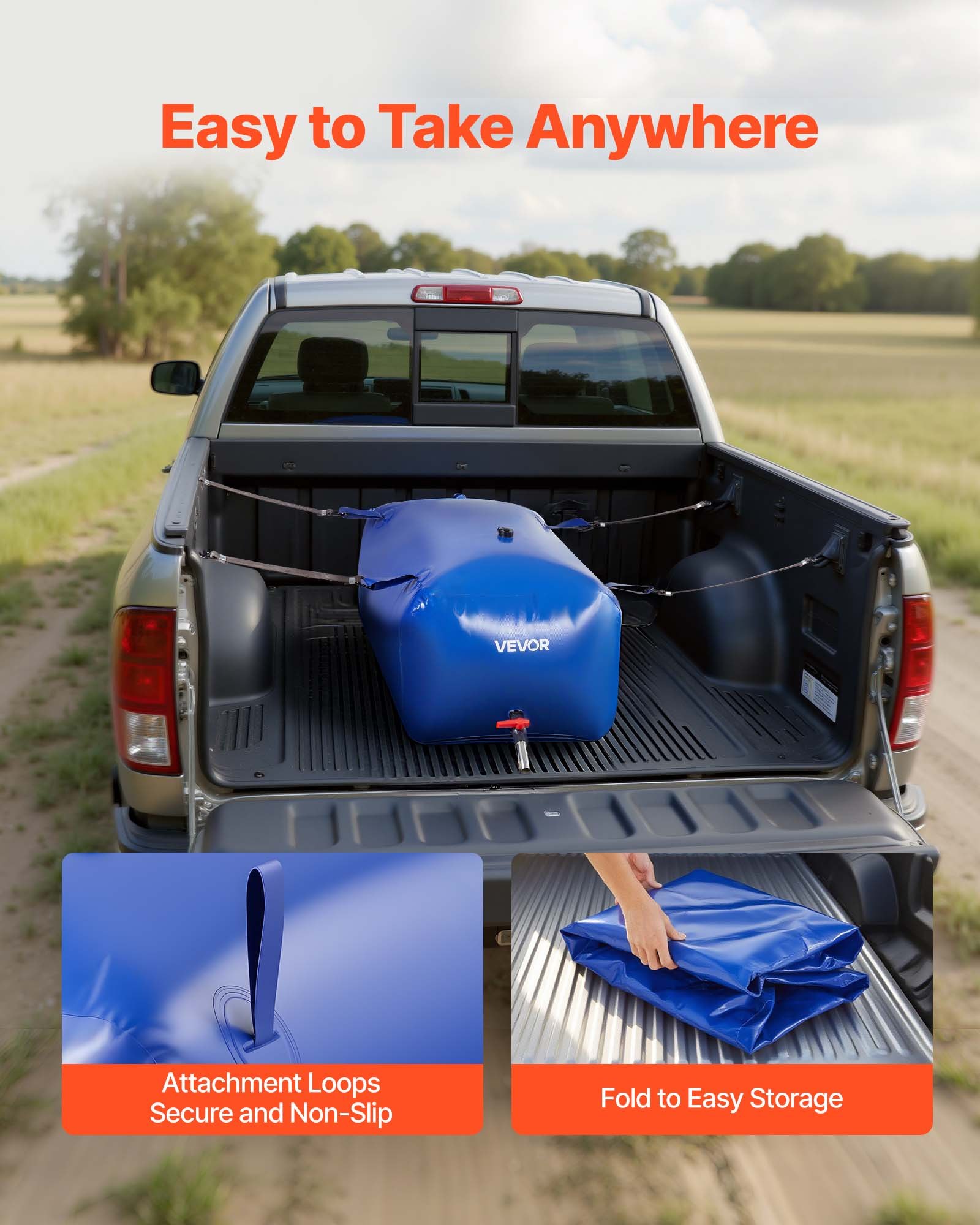 VEVOR Water Storage Bladder 63.4 Gallon Large Capacity Water Bag, Portable & Collapsible Soft Waters Container, Leakproof & Tear-Resistant PVC Emergency Waters Storage Tank for RV Truck & Outdoor Use