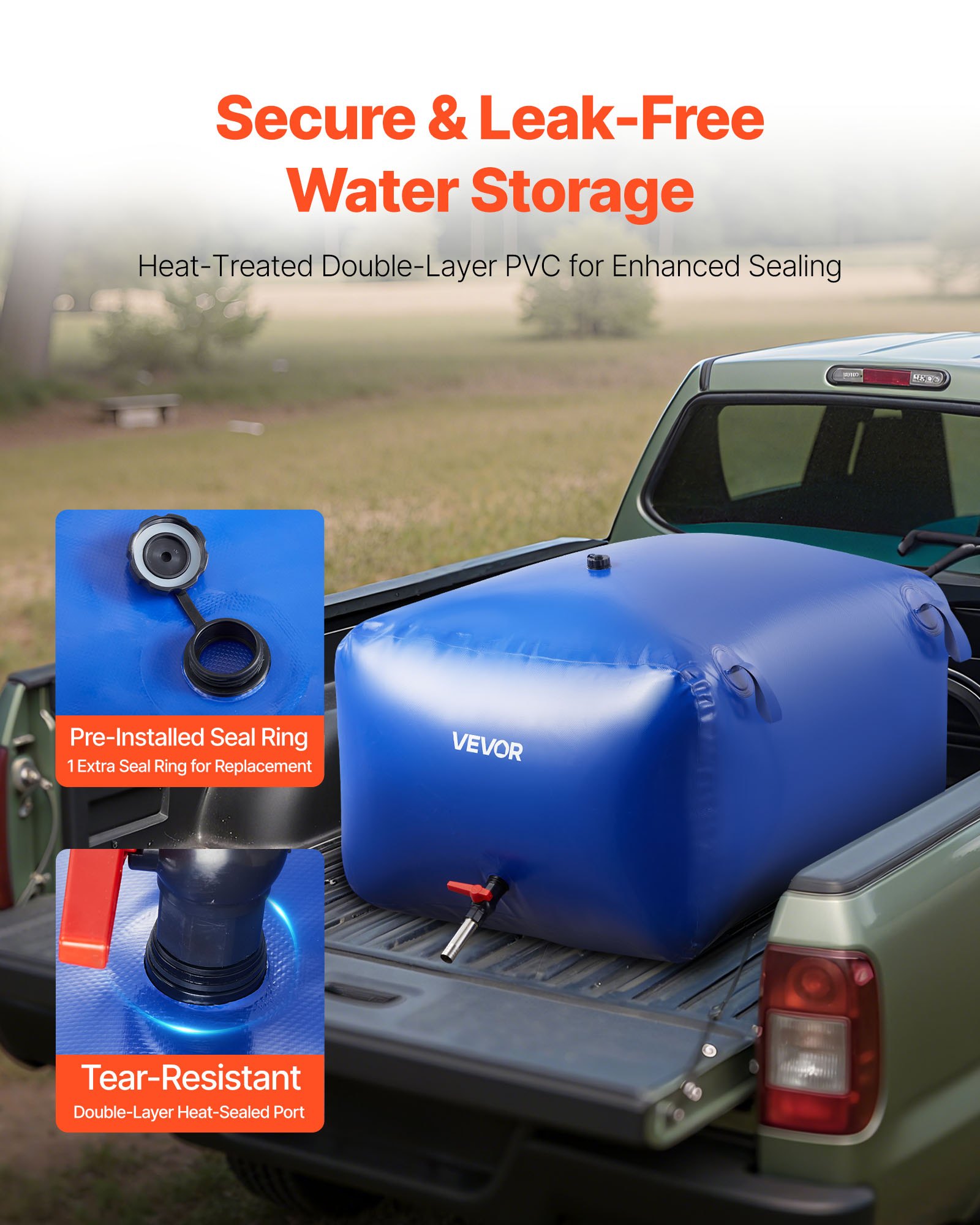 VEVOR Wateropslagzak, 400 L Waterzak, Opvouwbare zachtwatercontainer, Lekvrije en scheurbestendige PVC noodwateropslagtank voor campers, vrachtwagens en buitengebruik