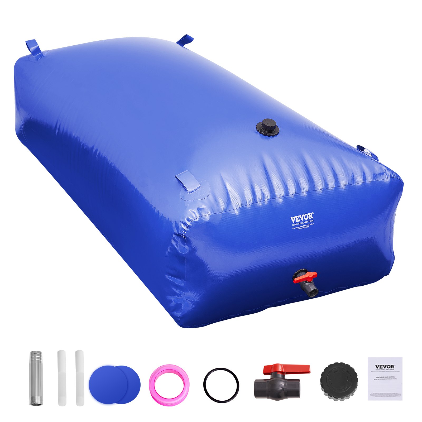 VEVOR 1000L/264 Gallon Water Storage Bladder, RV Water Tank, 1000D Blue PVC Collapsible Water Storage Containers, Large Capacity Soft Water Bag, Portable Water Bladder, Fire Prevention, Camping
