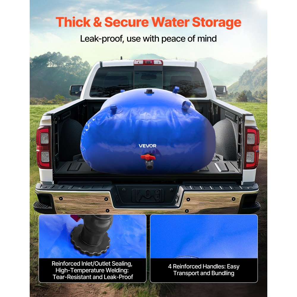 VEVOR Waterzak-opslagcontainer, 330L watertank, 1000D PVC verdikte waterzak, 0,9 mm opvouwbare waterzak, voor tuinirrigatie, kamperen, campers, noodgebruik - Blauw