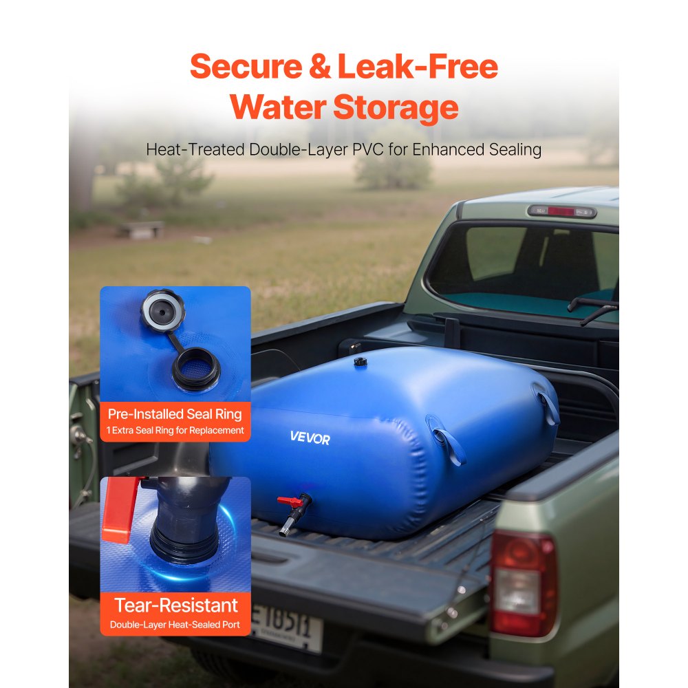 VEVOR waterzak, 330 liter waterzak met kraan, opvouwbare en draagbare waterzak gemaakt van 1000D PVC, wateropslag voor irrigatiesystemen, droogtebestendig en voor noodhulp, blauw