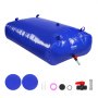 VEVOR water storage bladder, blue, with accessories including patches, valves, and fittings.