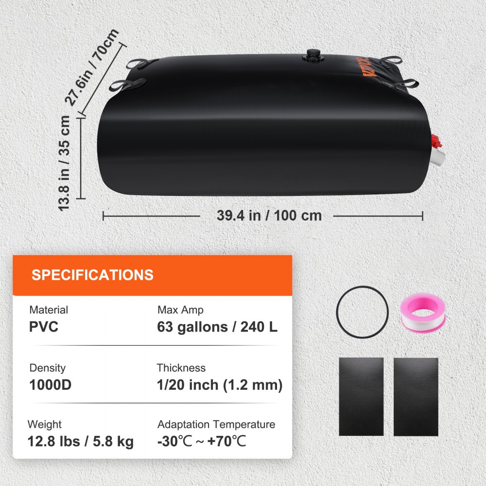 VEVOR waterbellen 240L opslagcontainer PVC 1000D watertank 100x70x35cm wanneer vol water waterzak -30℃～+70℃ zacht waterzak ideaal voor tuin kamperen camper droogte brandweer gebruik