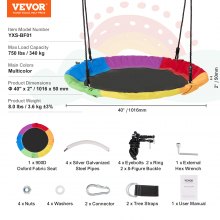 VEVOR Tree Swing 40In Saucer Swing 750lbs Weight Capacity 900D Oxford Multicolor