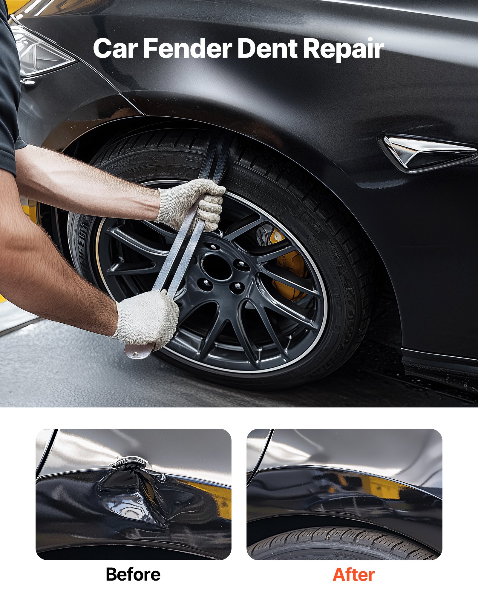 VEVOR Dent Puller voor het verwijderen van deuken, voor het repareren van schade aan spatborden met gebogen stang, koevoet, rubberen hamer, verwijderbare reparatiepennen voor airbags, gereedschapsset met vervangende koppen