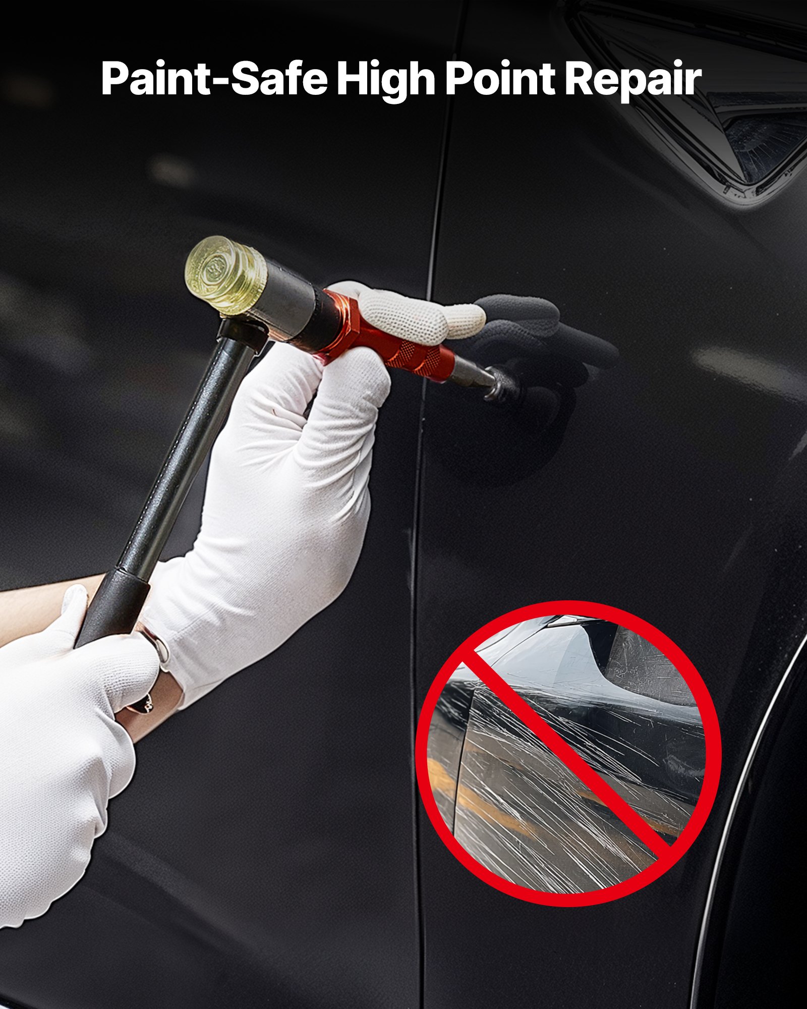 VEVOR Dent Puller voor het verwijderen van deuken, voor het repareren van schade aan spatborden met gebogen stang, koevoet, rubberen hamer, verwijderbare reparatiepennen voor airbags, gereedschapsset met vervangende koppen