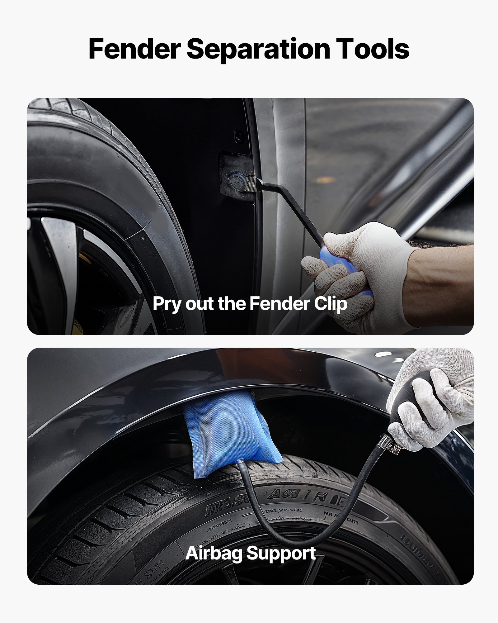 VEVOR Dent Puller voor het verwijderen van deuken, voor het repareren van schade aan spatborden met gebogen stang, koevoet, rubberen hamer, verwijderbare reparatiepennen voor airbags, gereedschapsset met vervangende koppen