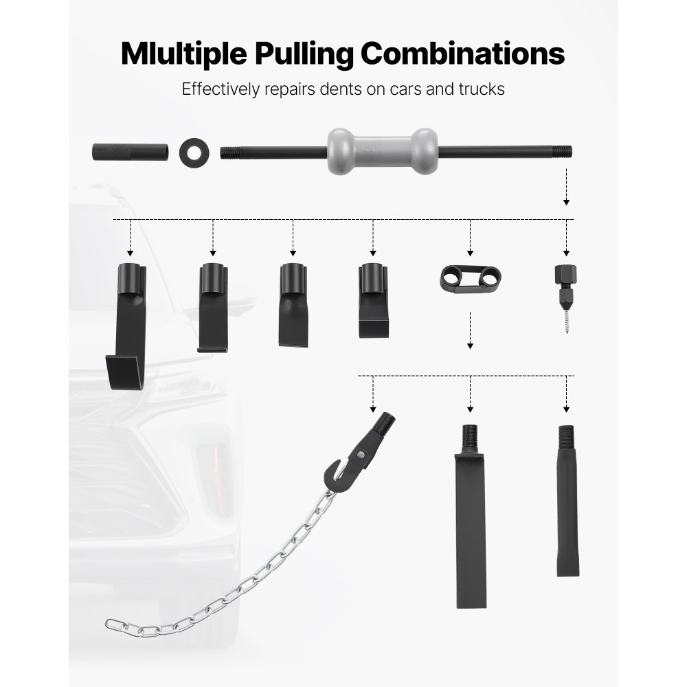 VEVOR Dent Puller 4,5 kg 13 in 1 Glijhamer Deukverwijderingsset, Carrosserieherstelgereedschap voor het verwijderen van autoschade, Reparatieframe met verlengstang en antisliphandgreep