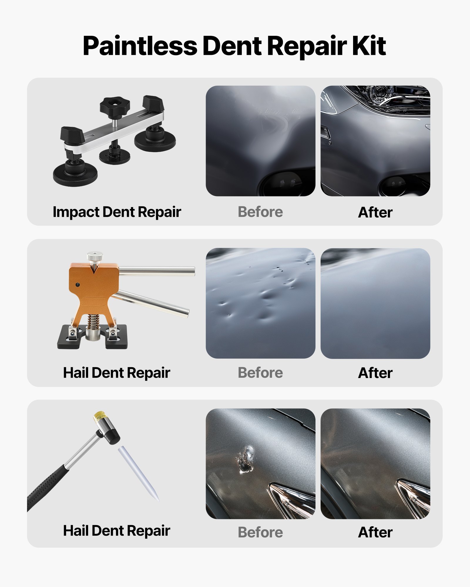 VEVOR Dent Puller Set, 60-delig voor het verwijderen van deuken zonder spuiten, met Golden Lifter, Bridge Puller, Rubberen hamer, Lijmpistool, Hagelschade verwijderingstool op autocarrosserie