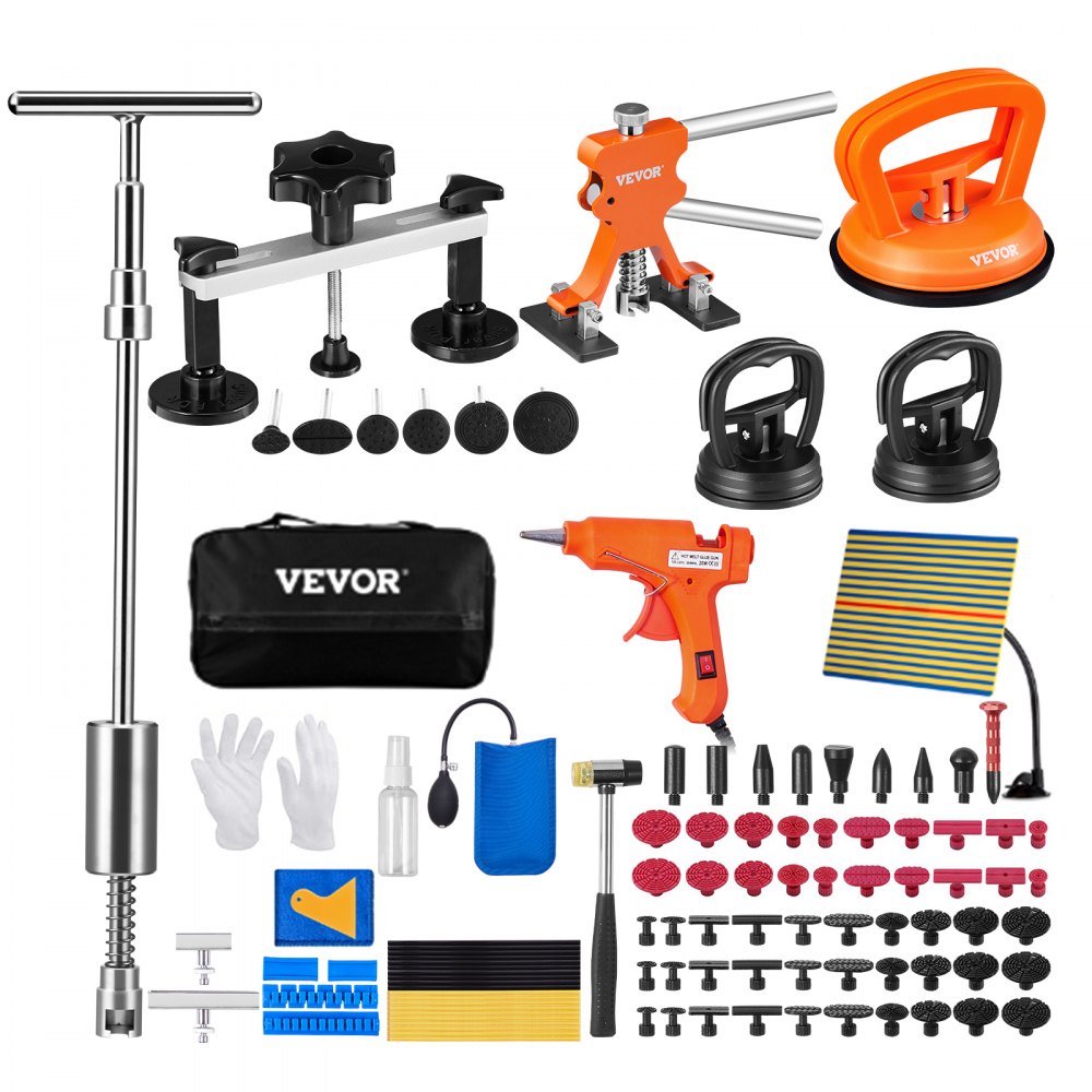 VEVOR 107 Piece Dent Repair Kit Suction Cup Lifter Bridge Dent Puller 2 in 1 Sliding Hammer 50pcs Pulling Tabs & 6pcs Bridge Pulling Tabs Dent Repair Tool Dent Removal for Cars