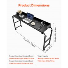 VEVOR Overbedtafel Mobiel Nachtkastje 4 Wielen (2 met Remmen) & Stopcontact