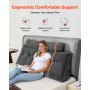 VEVOR Headboard Pillow, Queen Size Wedge Headboard Pillow with 2 Side Pockets and 2 Headrests, Bed Wedge Pillow with Washable Flannel Cloth, for Reading, Gaming, Resting, Working in Bed, Grey