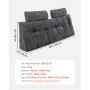 VEVOR Headboard Pillow, Queen Size Wedge Headboard Pillow with 2 Side Pockets and 2 Headrests, Bed Wedge Pillow with Washable Flannel Cloth, for Reading, Gaming, Resting, Working in Bed, Grey