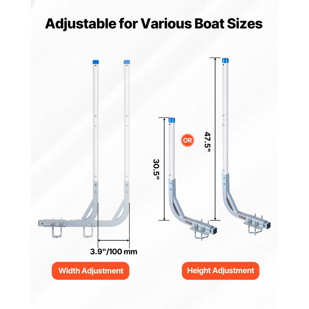 VEVOR boottrailergeleider 775 mm / 1205 mm, 0-10 cm verstelbare breedte, trailergeleider gemaakt van hoogwaardig staal met PVC-buizen, geschikt voor speedboten, compacte visboten en kleine zeilboten.