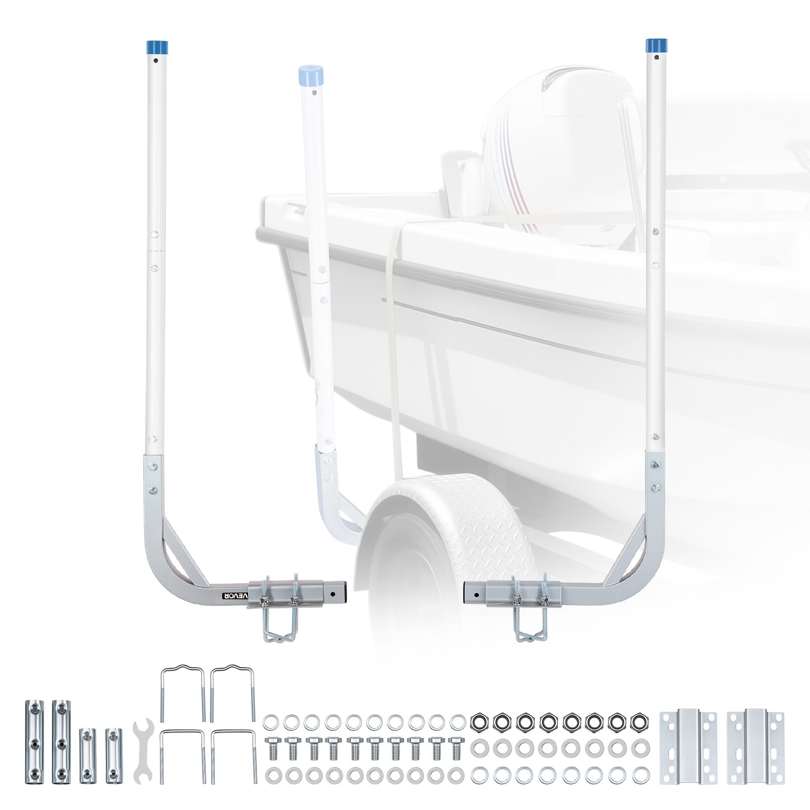 VEVOR boottrailergeleider 775 mm / 1205 mm, 0-10 cm verstelbare breedte, trailergeleider gemaakt van hoogwaardig staal met PVC-buizen, geschikt voor speedboten, compacte visboten en kleine zeilboten.