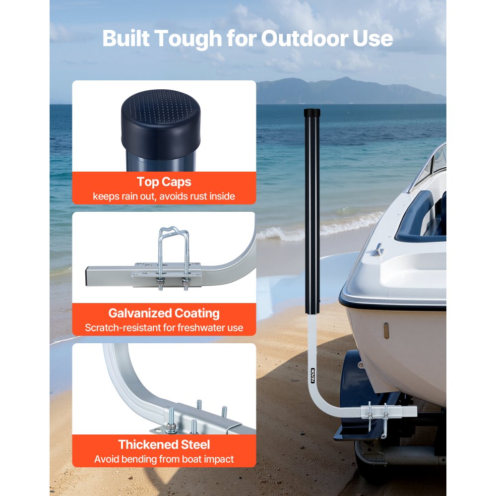 VEVOR boottrailergeleiders, 1016 mm / 1219 mm hoog, 0-13 cm verstelbare breedte, trailergeleider gemaakt van hoogwaardig staal met PVC-buizen, geschikt voor speedboten, visboten en kleine zeilboten.
