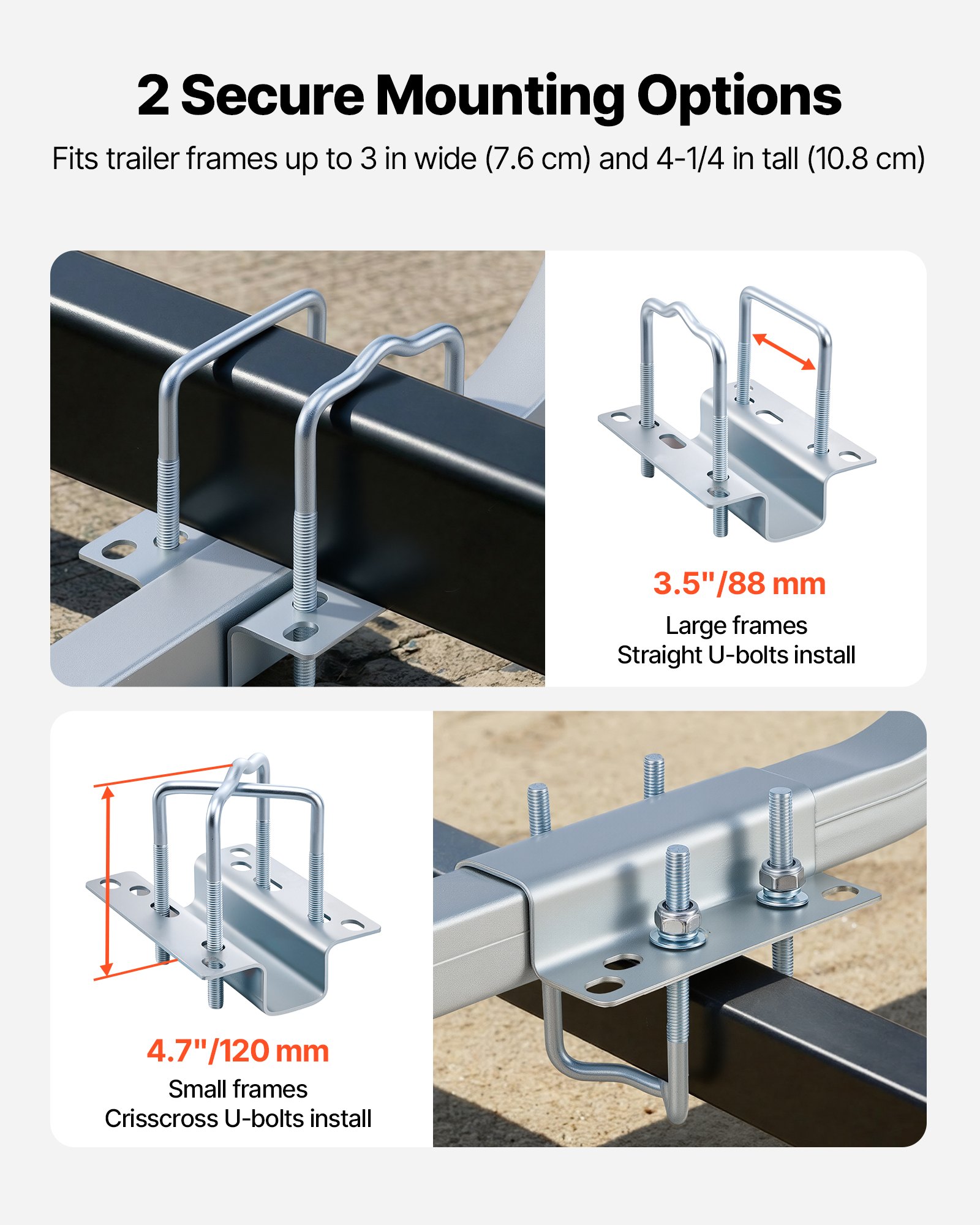VEVOR boottrailergeleiders, 1016 mm / 1219 mm hoog, 0-13 cm verstelbare breedte, trailergeleider gemaakt van hoogwaardig staal met PVC-buizen, geschikt voor speedboten, visboten en kleine zeilboten.