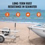 VEVOR marine trailer guides on beach, highlighting durability, high hardness steel, impact resistance, all-weather, and scratch resistance.