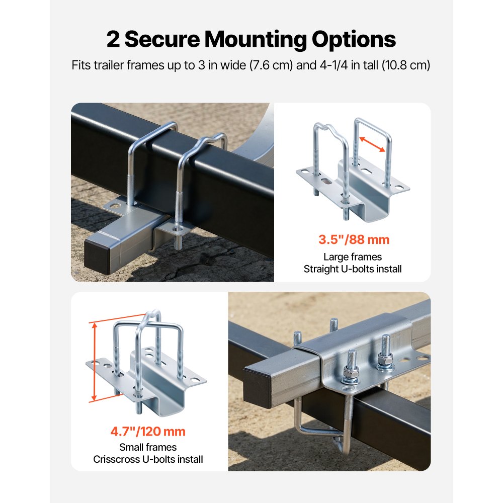 VEVOR boottrailergeleider 425 mm / 475 mm (montagehoogte), 0-18 cm verstelbaar, gemaakt van versterkt staal met dikke steunplaten, voor pontontrailers met steunen (L-profielen/kokerprofielen/C-profielen)