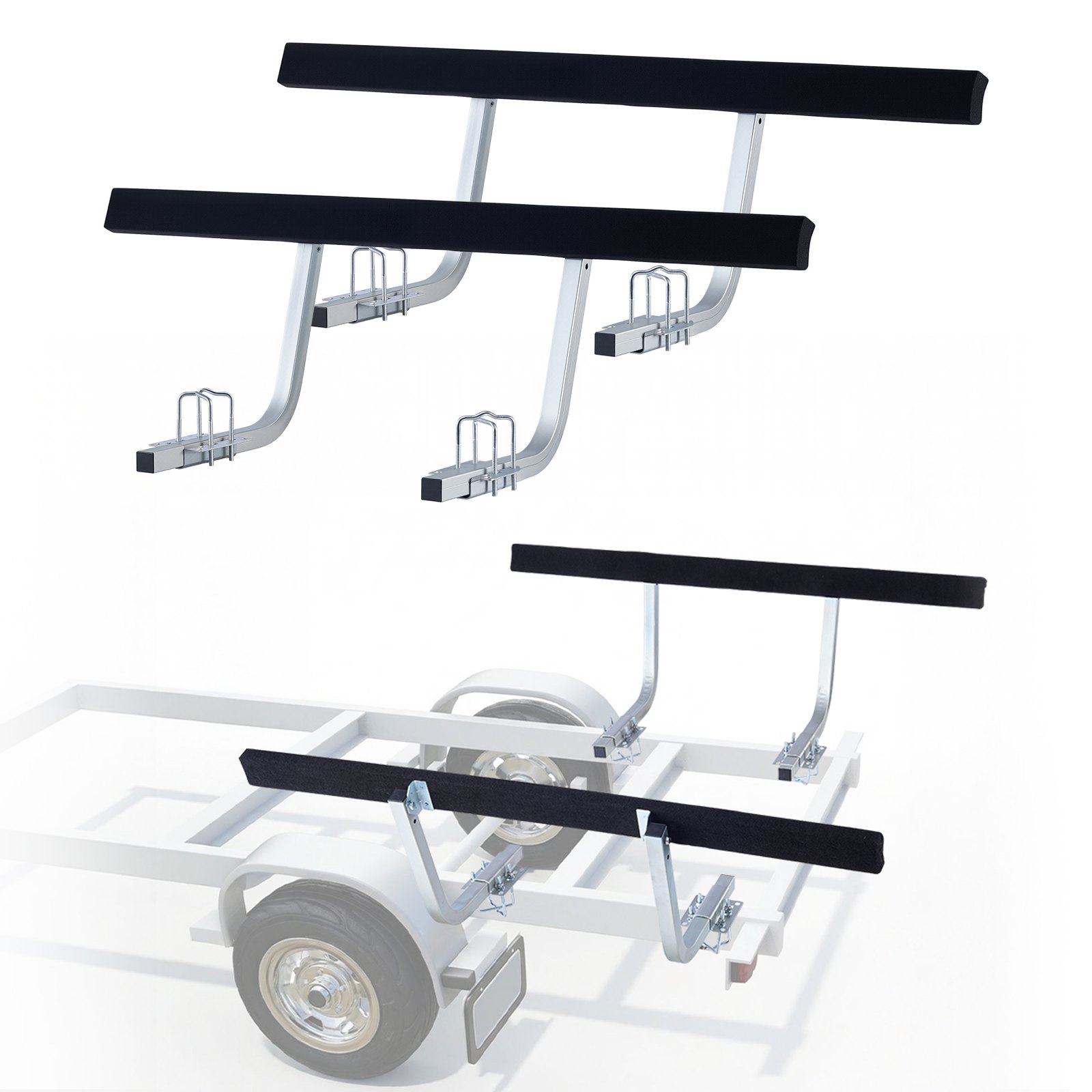 VEVOR boottrailergeleider 425 mm / 475 mm (montagehoogte), 0-18 cm verstelbaar, gemaakt van versterkt staal met dikke steunplaten, voor pontontrailers met steunen (L-profielen/kokerprofielen/C-profielen)