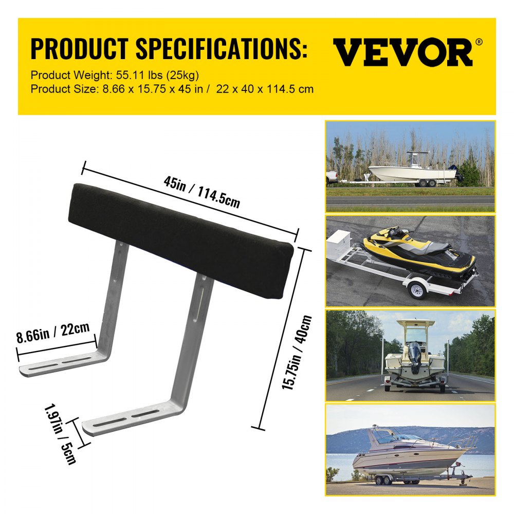 VEVOR Boottrailergeleider, 122 cm, 2 stuks RVS trailergeleider, trailergeleider met met tapijt beklede planken, inclusief bevestigingsmateriaal, voor skiboot-, visboot- of zeilboottrailer