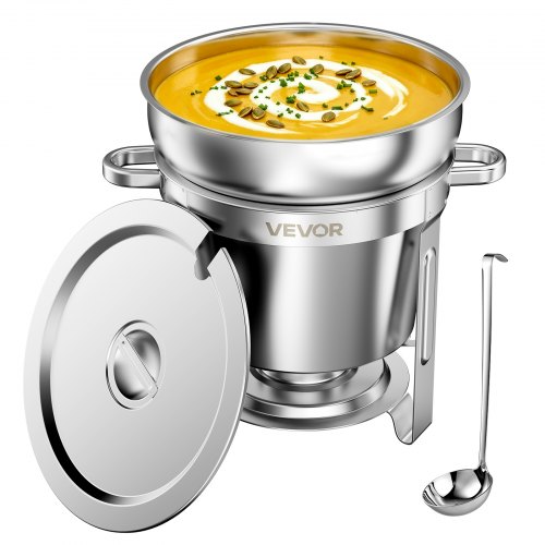 VEVOR Chafing Dish 10,4 L, roestvrijstalen soepwarmer, 1 stuk, voor bruiloften, feesten en buffetten, om eten warm of koel te houden, voedselcontainer met lepel en brandstofreservoir